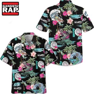 Blink 182 Skull Sea Surfing Black Color 2024 Tropical Hawaiian Shirt