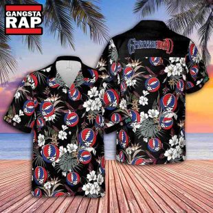 Grateful Dead Hibiscus Tropical Black 2024 Summer Hawaiian Shirt Grateful Dead Hawaiian Shirt