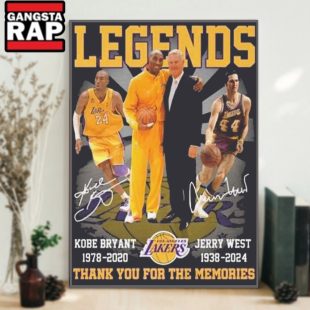 Legends Kobe Bryant 1978 2020 Jerry West 1938 2024 Los Angeles Lakers Signatures Poster Canvas