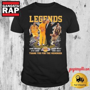 Legends Kobe Bryant 1978 2020 Jerry West 1938 2024 Los Angeles Lakers Signatures T Shirt