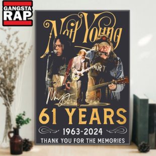 Neil Young 61 Years 1963 2024 Thank You For The Memories Signature Poster Canvas Art