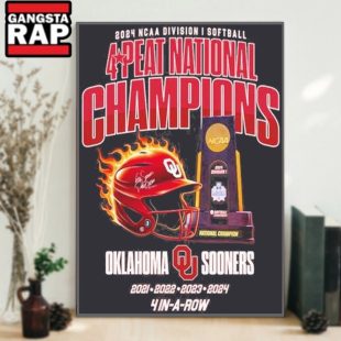 Oklahoma Sooners And 2024 Ncaa Division Softball 4 Peat National Champions 4 In A Row Poster Canvas Art