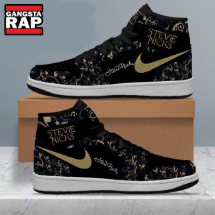 Stevie Nicks Special Black And Gold Air Jordan 1 Hightop Shoes