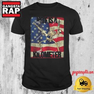 Wtf Is A Kilometer Retro Skeleton American Flag 4th Of July 2024 T Shirt