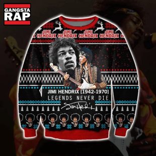 Jimi Hendrix Legends Never Die Ugly Christmas Sweater