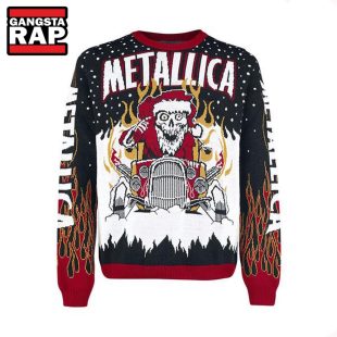 Metallica Gimme Yule Skull Santa Playing Drum Ugly Christmas Sweater