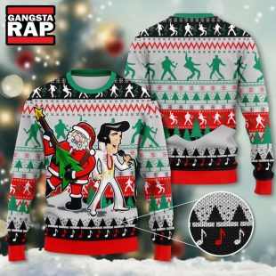 Elvis Presley Santa Claus Guitar Design Ugly Christmas Sweater