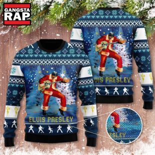 Elvis Presley Santa Claus Playing Guitar Ugly Christmas Sweater