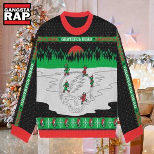 Grateful Dead Skating Bears Snowflakes Pattern Ugly Christmas Sweater