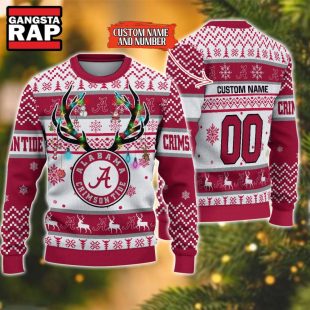 NCAA Alabama Crimson Tide Design Logo Team Reindeer Light Ugly Christmas Sweater