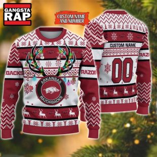 NCAA Arkansas Razorbacks Design Logo Team Reindeer Light Ugly Christmas Sweater