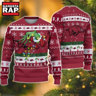 NCAA Arkansas Razorbacks Grinch Hand Ugly Christmas Sweater