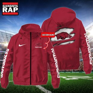 NCAA Arkansas Razorbacks Special Logo Team Custom Name Windbreaker Jacket