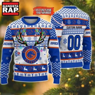 NCAA Boise State Broncos Design Logo Team Reindeer Light Ugly Christmas Sweater