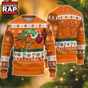 NCAA Clemson Tigers Grinch Hand Ugly Christmas Sweater