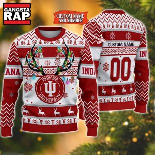 NCAA Indiana Hoosiers Design Logo Team Reindeer Light Ugly Christmas Sweater