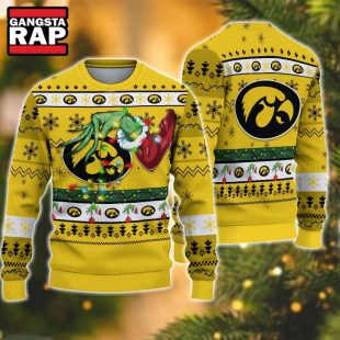 NCAA Iowa Hawkeyes Grinch Hand Ugly Christmas Sweater