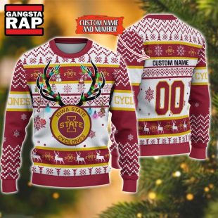 NCAA Iowa State Cyclones Design Logo Team Reindeer Light Ugly Christmas Sweater