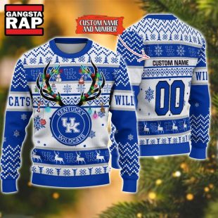 NCAA Kentucky Wildcats Design Logo Team Reindeer Light Ugly Christmas Sweater