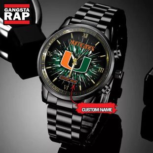 NCAA Miami Hurricanes Football Team Logo Design Black Watch