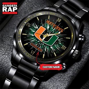 NCAA Miami Hurricanes Football Team Logo Design Black Watch