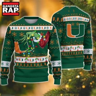 NCAA Miami Hurricanes Grinch Hand Ugly Christmas Sweater