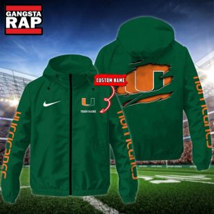 NCAA Miami Hurricanes Special Logo Team Custom Name Windbreaker Jacket