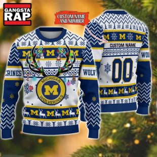 NCAA Michigan Wolverines Design Logo Team Reindeer Light Ugly Christmas Sweater