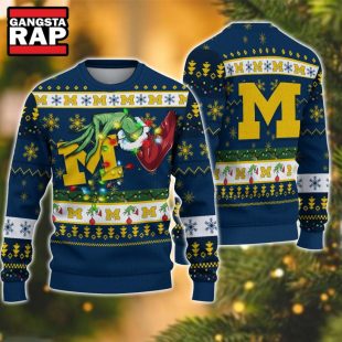 NCAA Michigan Wolverines Grinch Hand Ugly Christmas Sweater