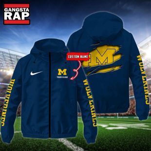 NCAA Michigan Wolverines Special Logo Team Custom Name Windbreaker Jacket