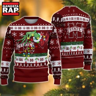 NCAA Mississippi State Bulldogs Grinch Hand Ugly Christmas Sweater