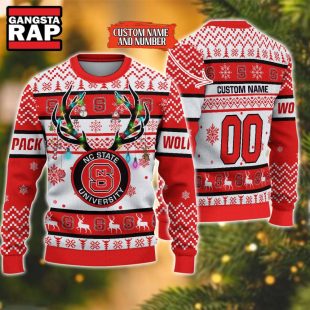 NCAA NC State Wolfpack Design Logo Team Reindeer Light Ugly Christmas Sweater