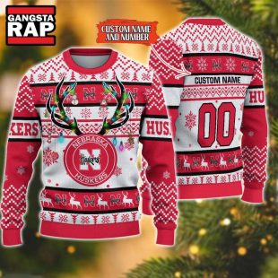 NCAA Nebraska Cornhuskers Design Logo Team Reindeer Light Ugly Christmas Sweater