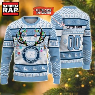 NCAA North Carolina Tar Heels Design Logo Team Reindeer Light Ugly Christmas Sweater