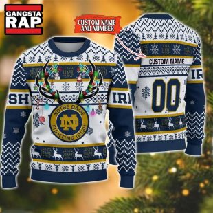 NCAA Notre Dame Fighting Irish Design Logo Team Reindeer Light Ugly Christmas Sweater