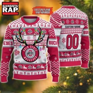 NCAA Ohio State Buckeyes Design Logo Team Reindeer Light Ugly Christmas Sweater