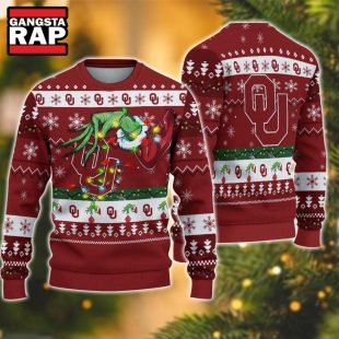 NCAA Oklahoma Sooners Grinch Hand Ugly Christmas Sweater