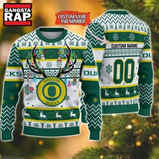 NCAA Oregon Ducks Design Logo Team Reindeer Light Ugly Christmas Sweater