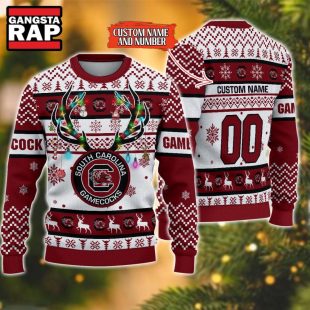 NCAA South Carolina Gamecocks Design Logo Team Reindeer Light Ugly Christmas Sweater