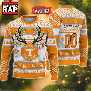 NCAA Tennessee Volunteers Design Logo Team Reindeer Light Ugly Christmas Sweater