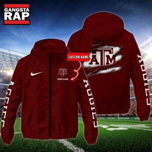 NCAA Texas A&ampM Aggies Special Logo Team Custom Name Windbreaker Jacket