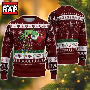 NCAA Texas AM Aggies Grinch Hand Ugly Christmas Sweater