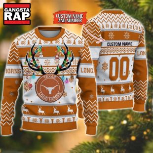 NCAA Texas Longhorns Design Logo Team Reindeer Light Ugly Christmas Sweater