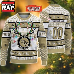 NCAA UCF Knights Design Logo Team Reindeer Light Ugly Christmas Sweater