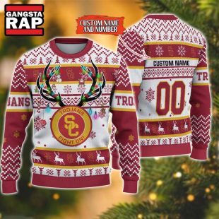 NCAA USC Trojans Design Logo Team Reindeer Light Ugly Christmas Sweater