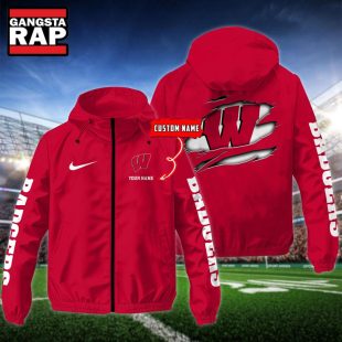 NCAA Wisconsin Badgers Special Logo Team Custom Name Windbreaker Jacket