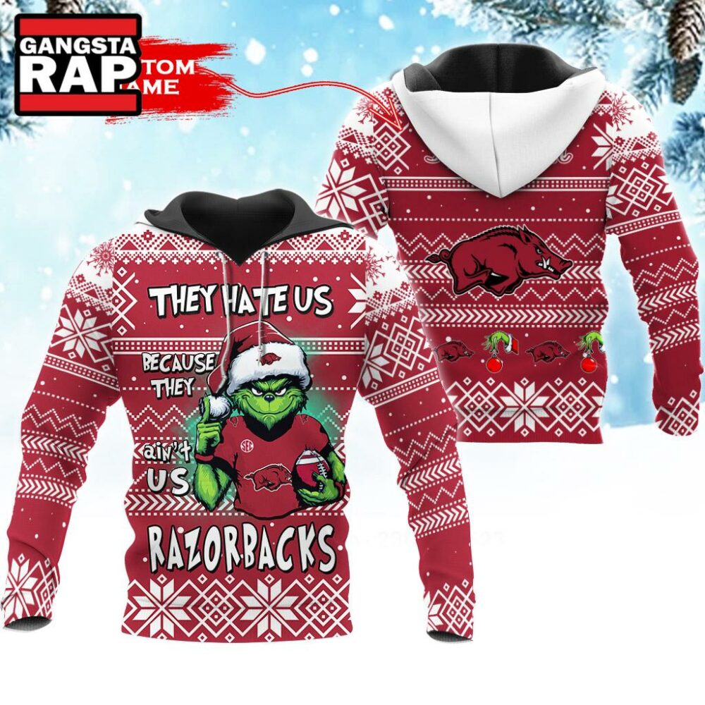 NCAA Arkansas Razorbacks They Hate US Special Grinch Snow Christmas Hoodie