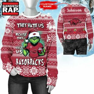 NCAA Arkansas Razorbacks They Hate US Special Grinch Snow Christmas Sweatshirt