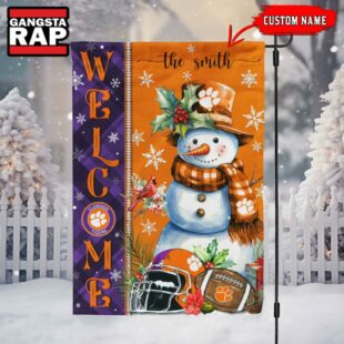 NCAA Clemson Tigers Snownan Football Team Christmas Flag, Sport Christmas Flag