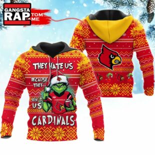 NCAA Louisville Cardinals They Hate US Special Grinch Snow Christmas Hoodie